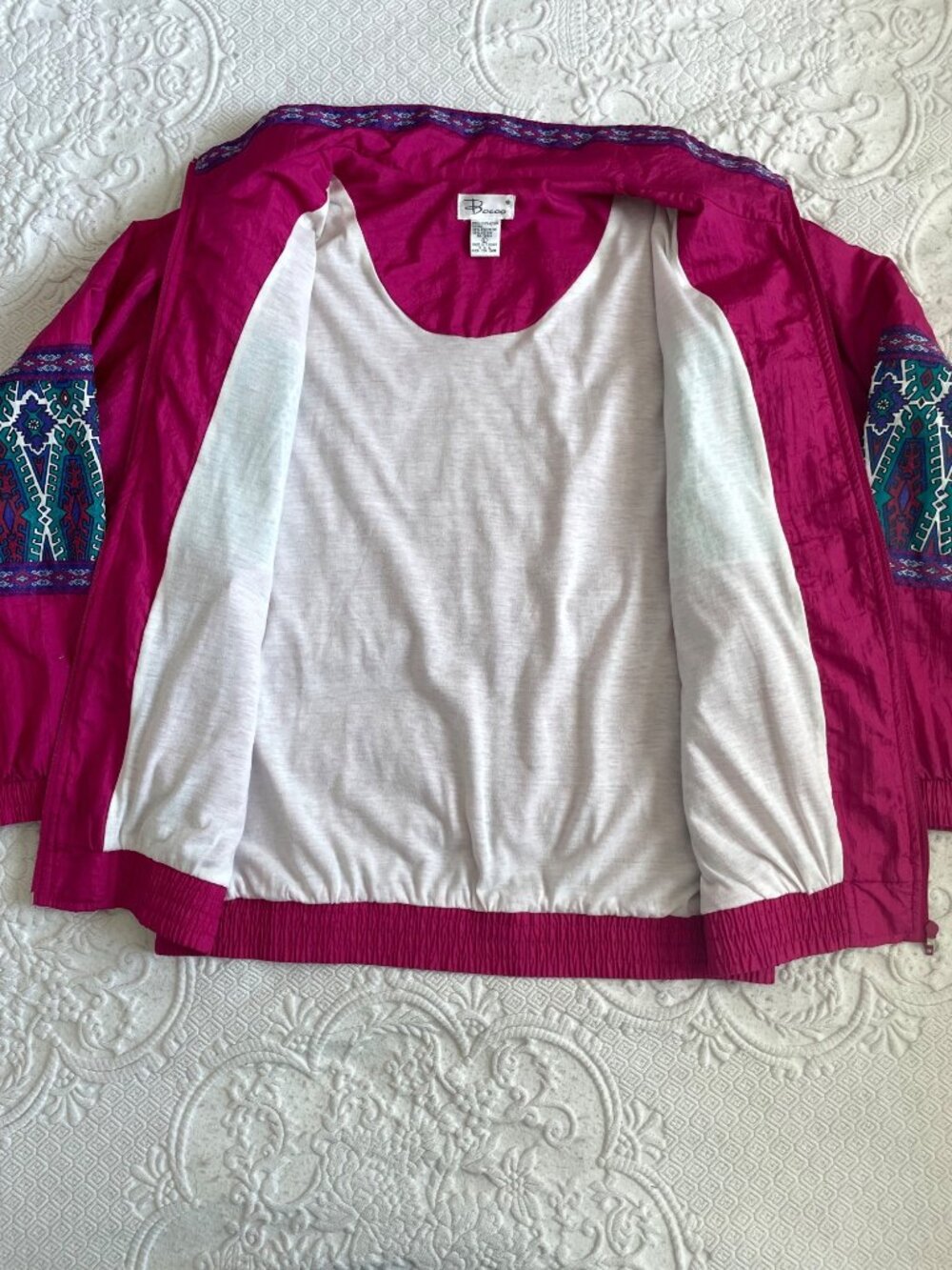 Vintage 1993 Bocco Colorful Aztec Ribbon 100% Nylon Lined Windbreaker Jacket LRG - Picture 9 of 14